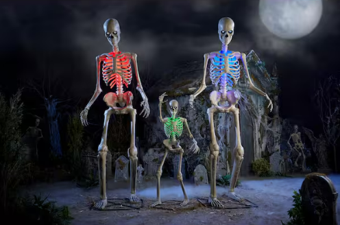 12 FT Giant Halloween Skeleton with Animated LCD Eyes – Poseable Outdoor Yard Decoration