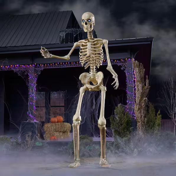 12 FT Giant Halloween Skeleton with Animated LCD Eyes – Poseable Outdoor Yard Decoration