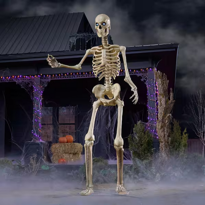 12 FT Giant Halloween Skeleton with Animated LCD Eyes – Poseable Outdoor Yard Decoration